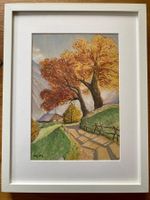 Original Aquarell Gemälde Herbst Monogramm MM gerahmt