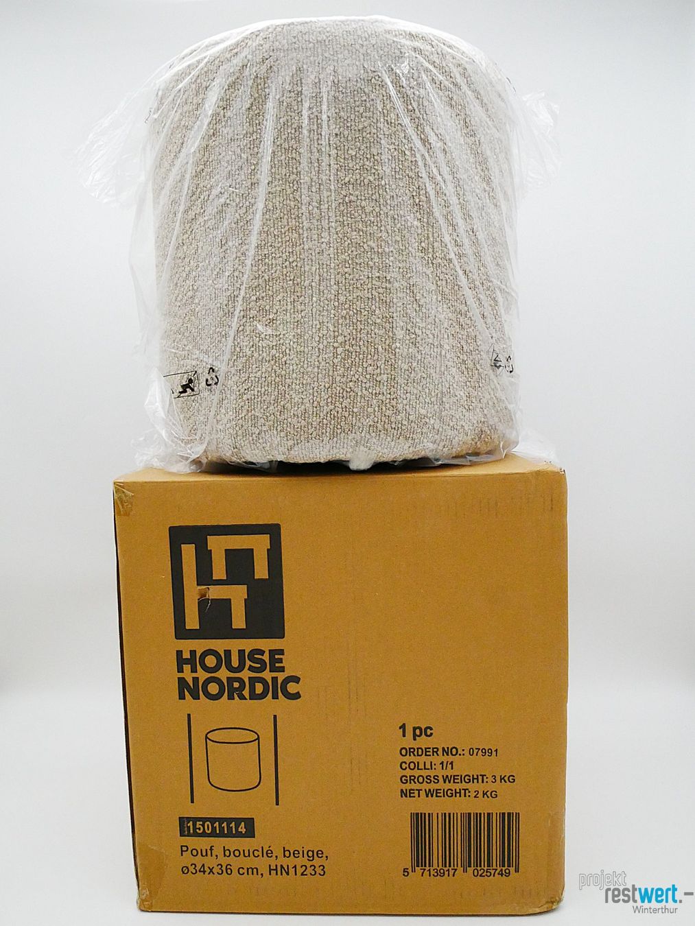 Hocker: HOUSE NORDIC Ejby Hocker rund, beige – Neu (gemäss Beschreibung) aus Winterthur von Restwert_Winterthur
