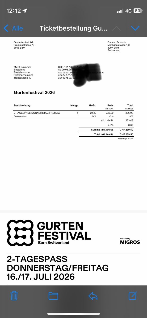 Billets: Gurtenfestival 26 Donnerstag/Freitag – Neuf avec emballage d'origine à Bern par monkeydee 1