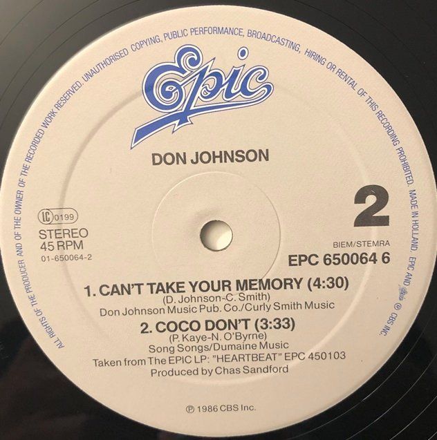 Dischi in vinile: Don Johnson - Heartbeat (12''-Maxi Single) – Usato da Grüningen venduto da azulvinyl 3
