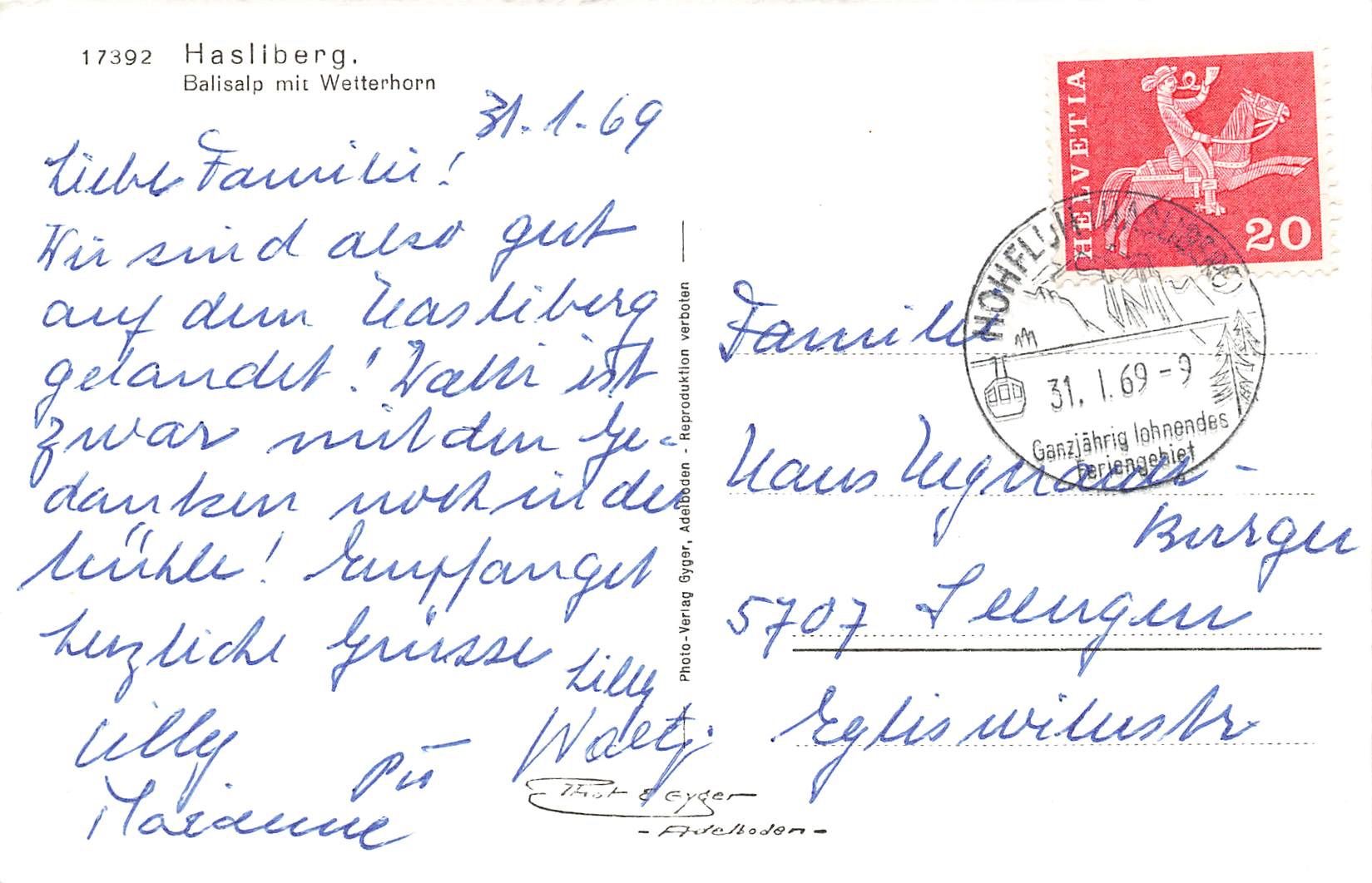 Cartoline postali: Hasliberg – Usato da Biasca venduto da Blenio71 1