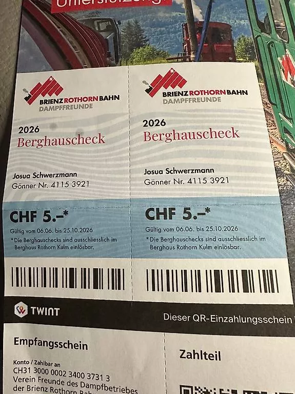 Tickets: Brienzerrothornbahn – Neu und originalverpackt aus Belp von Jbubu1 1