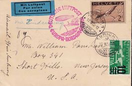1936, Zeppelinflug mit Nr. F13 +, auf Brief nach New Jersey.