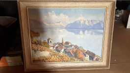 Ölgemälde Herbstliche Landschaft mit Kirche, gerahmt