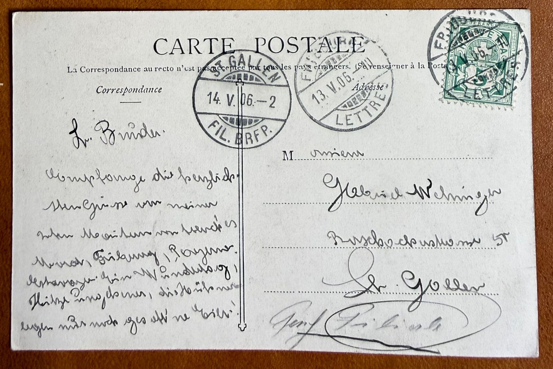 Ansichtskarten: Fribourg - Le Pont suspendu 1906 – Gebraucht aus Lutry von Ediego 1