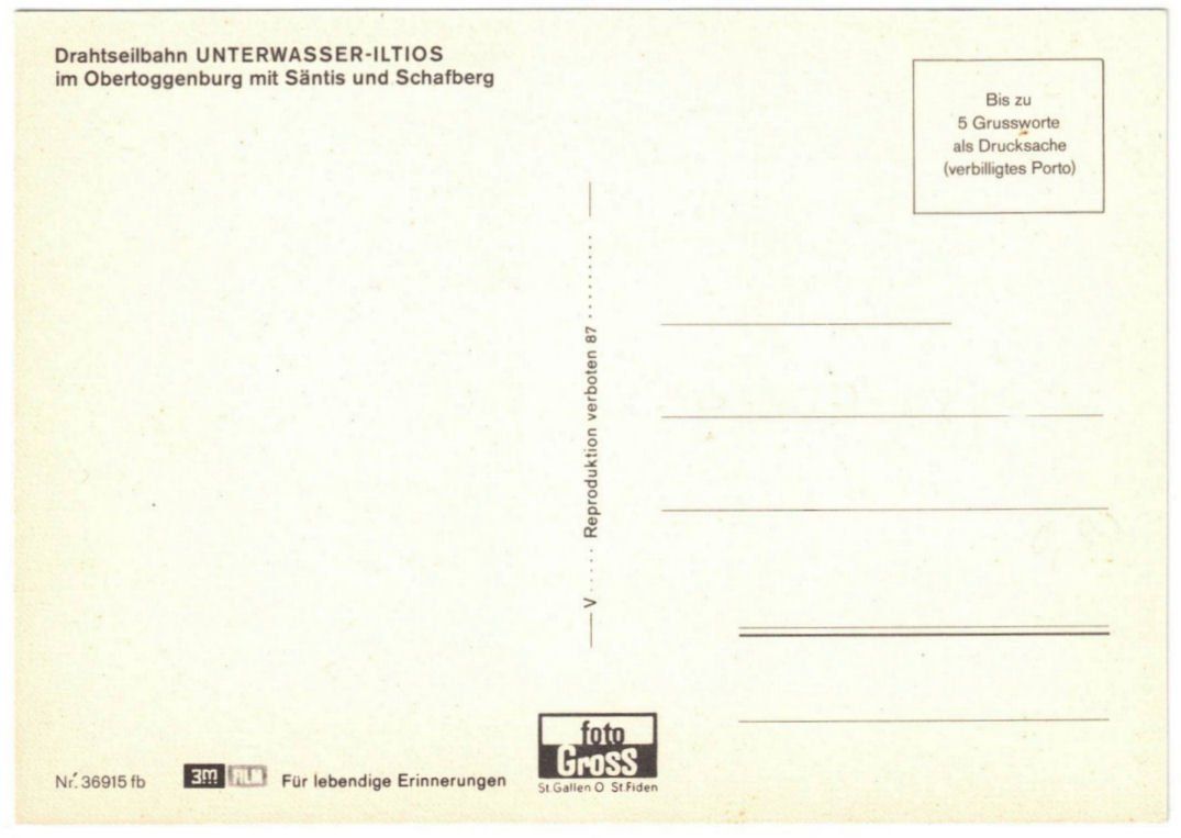 Ansichtskarten: Unterwasser - Standseilbahn Iltios – Gebraucht aus Binningen von Mountainrider 1