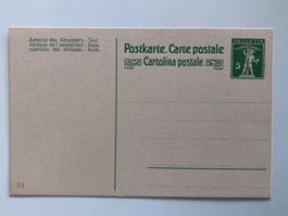 antike Postkarte, 5 Cts, Tellknabe grün,