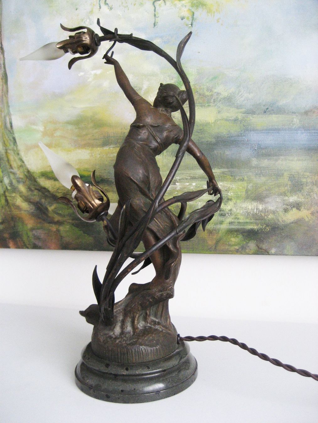 Lampade: Jugendstil Lampe mit Frauenfigur Marmorsockel – Usato da Rieden SG venduto da severem13 1