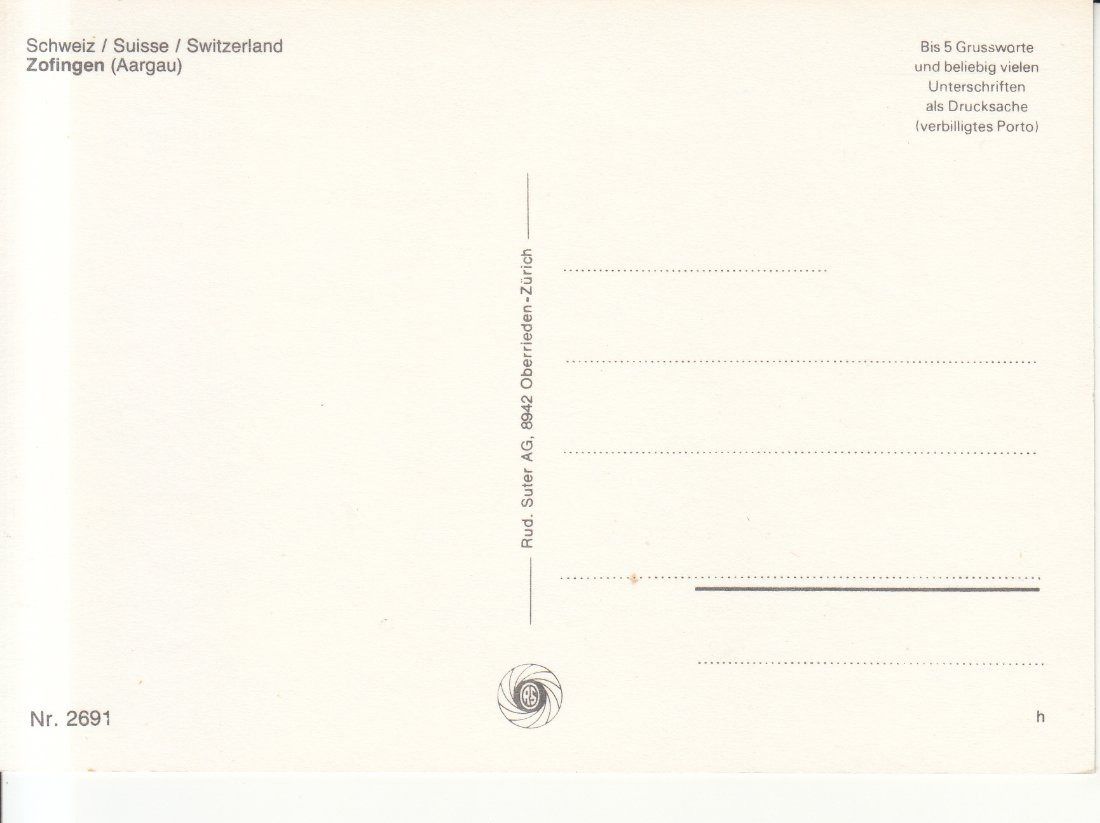 Cartoline postali: Zofingen ca. 1970 – Usato da Bürglen TG venduto da StampGraf 1