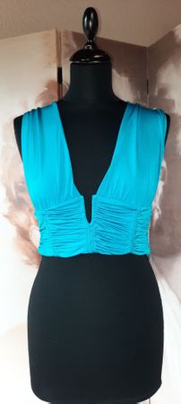 🌿 ZARA Damen Top Türkis Rückenfrei Gr. S Sexy gerafft