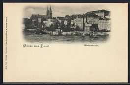 AK Basel, Rheinansicht mit Kirche