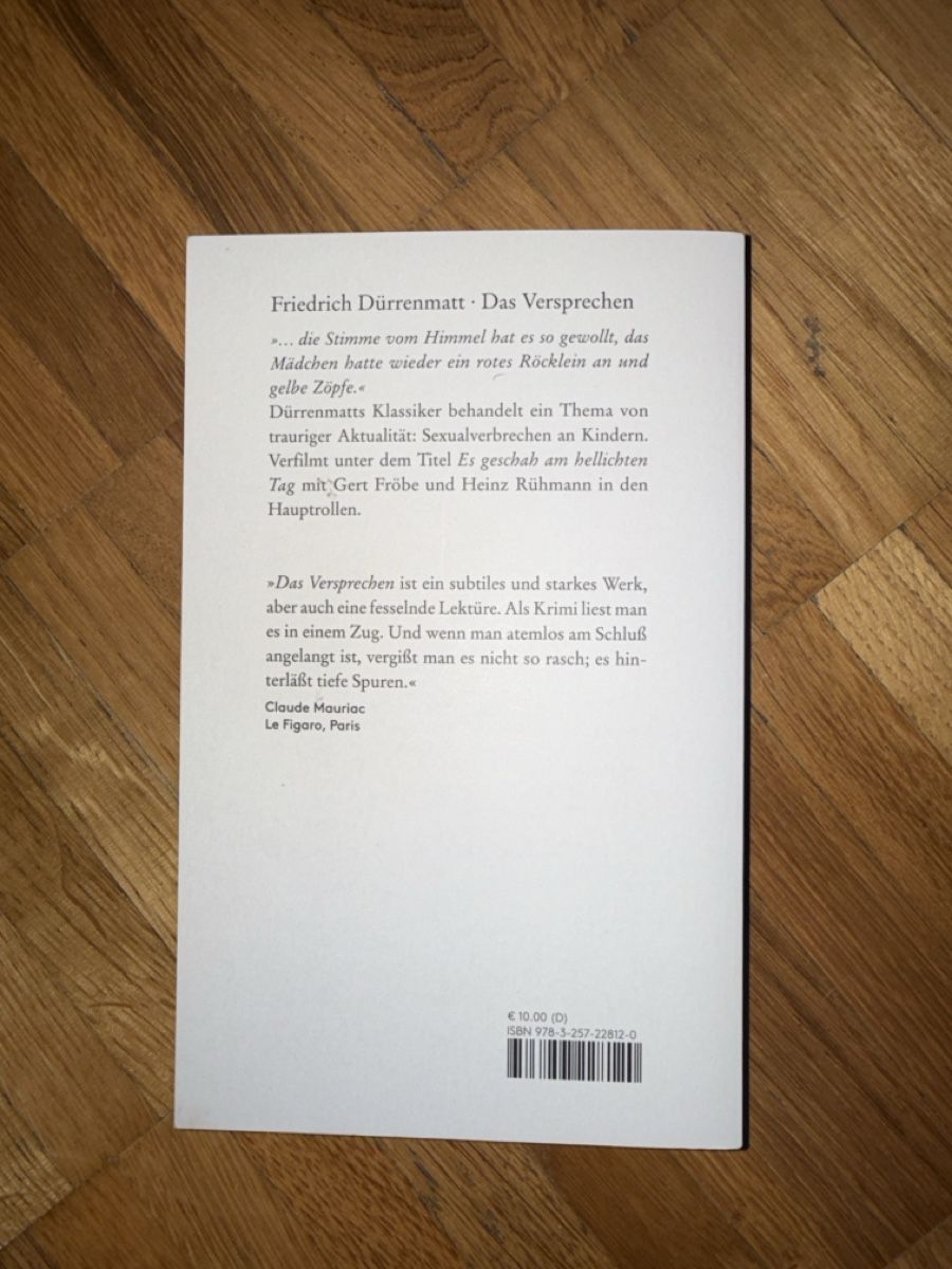Libri: Dürrenmatt: Das Versprechen – Usato da Horgen venduto da anisa1985 1