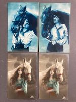 Fotopostkarten Handkoloriert Frau mit Pferd - um 1920 Antik