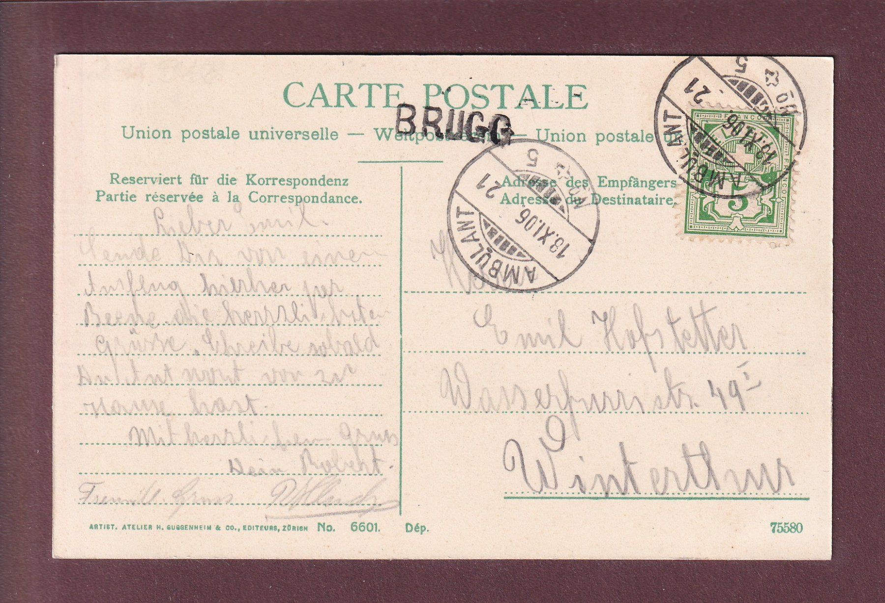 Cartes postales: BRUGG - Schwarzer Turm - 1906 Langstempel – D'occasion à Pully par nicecards 1
