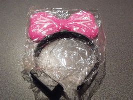 Haarreifen, Masche pink, weisse Sterne