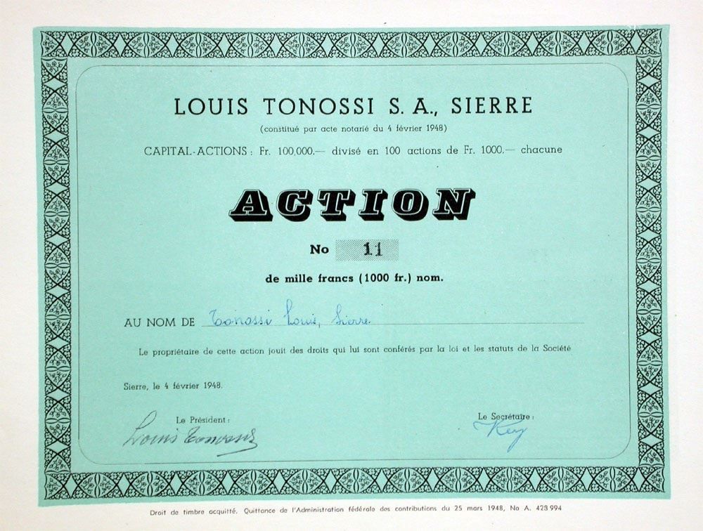 Documenti: Louis Tonossi SA, Sierre - 1948 – Usato da Solothurn venduto da Sgasche