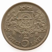 Lettland 5 Lati 1932 Silber