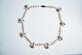 Vintage Perlenkette Wachsperlen Strass Rondelle Art-Déco