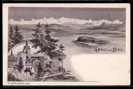Künstler-AK August Kunz: Biel, Ortspartie und See