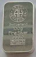 100 Gramm Silberbarren 999.0 Fine Silver ARGOR SA.,