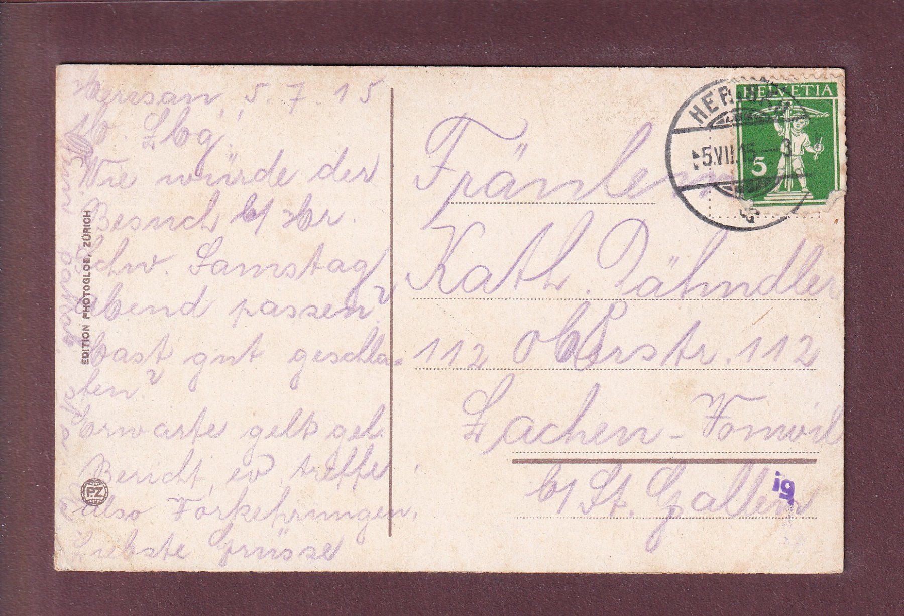 Cartoline postali: SEEALPSEE - Rosszahn - 1915 – Usato da Pully venduto da nicecards 1