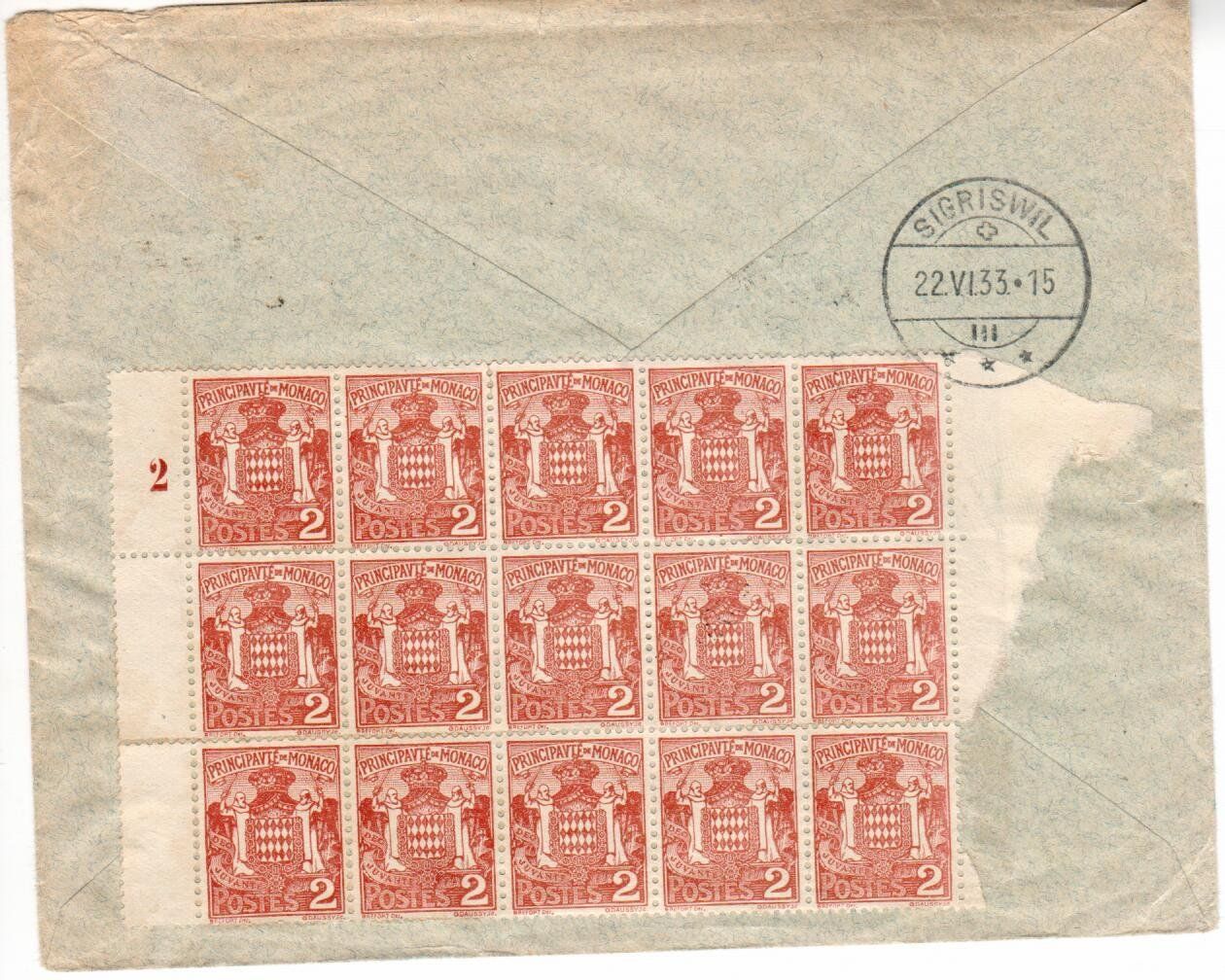Tutti i francobolli: Brief Monaco nach Siegriswil 1933 – Usato da Wolhusen venduto da Curver9 1