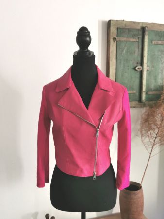 Leonardo Leder/Stoff Jacke knallpink XS
