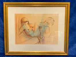 Lebensfreudiger hübscher Frauen Akt Love Lithografie Bild