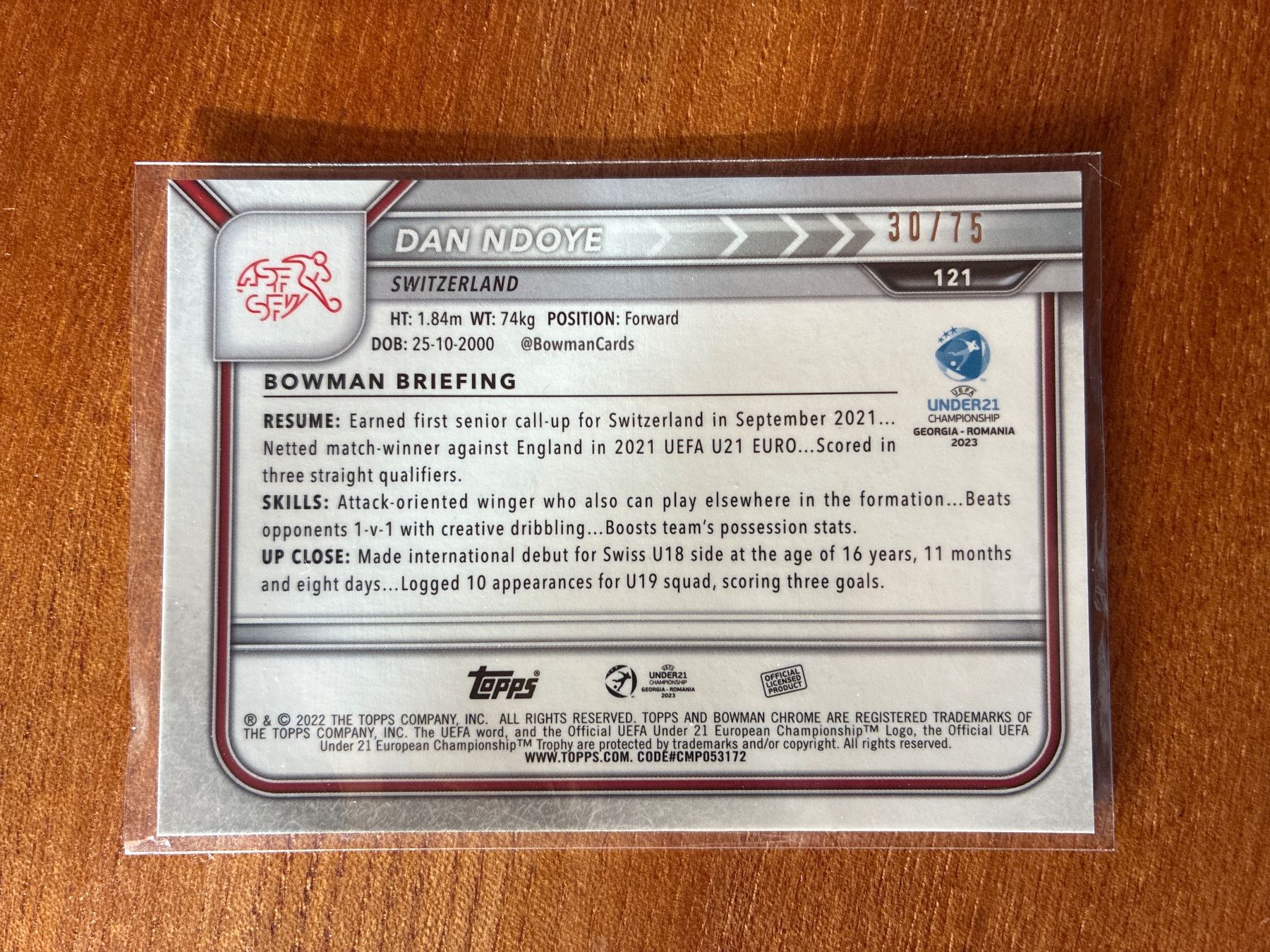 Topps Sammelbilder & Trading cards: Topps Bowman Chrome 1st  Dan Ndoye Schweiz /75 – Gebraucht aus Wangenried von Garagara 1