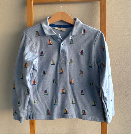 Kinder Polo Langarmshirt in babyblue, Gr. 104/110, 100% BW
