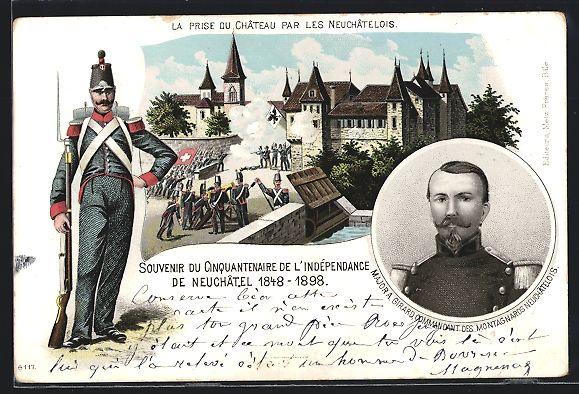 Ansichtskarten: Litho Neuchatel, Souvenir du Cinquantena – Gebraucht aus Berlin von bartko-reher