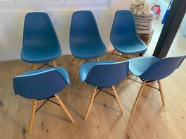 IDOMYA - 6er-Set Stühle Arkken - Blau Design Holzbeine