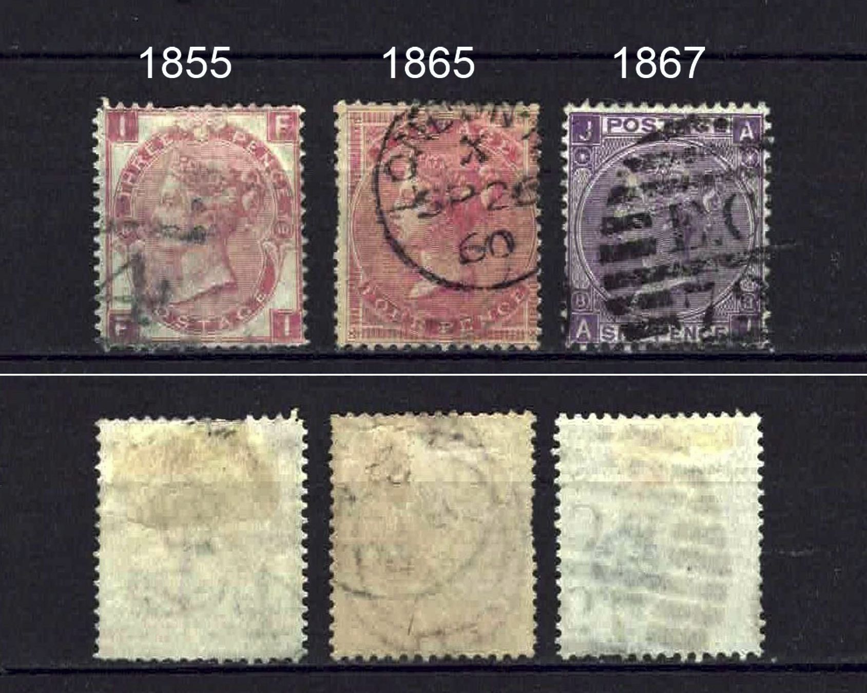 Tutti i francobolli: England 1855/1865 und 1867 gestempelt – Usato da Basel venduto da Pfefferschootte