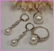 Muschelkernperlen Schmuckset, Anhänger, Ring und Ohrhänger