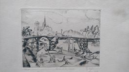 Antike Litho Paris "Quai de la Seine"  1925. Handsigniert