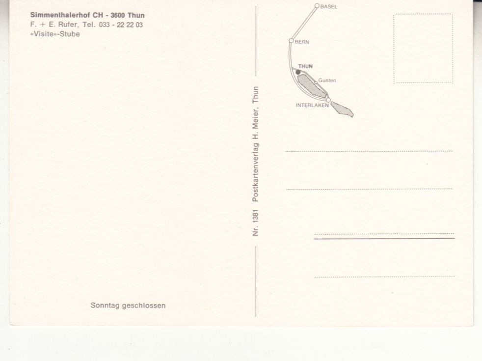 Cartoline postali: Thun Simmenthalerhof ca. 1980 – Usato da Bürglen TG venduto da StampGraf 1