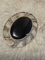 Vintage Onyx Sterling Silber Markasiten Brosche