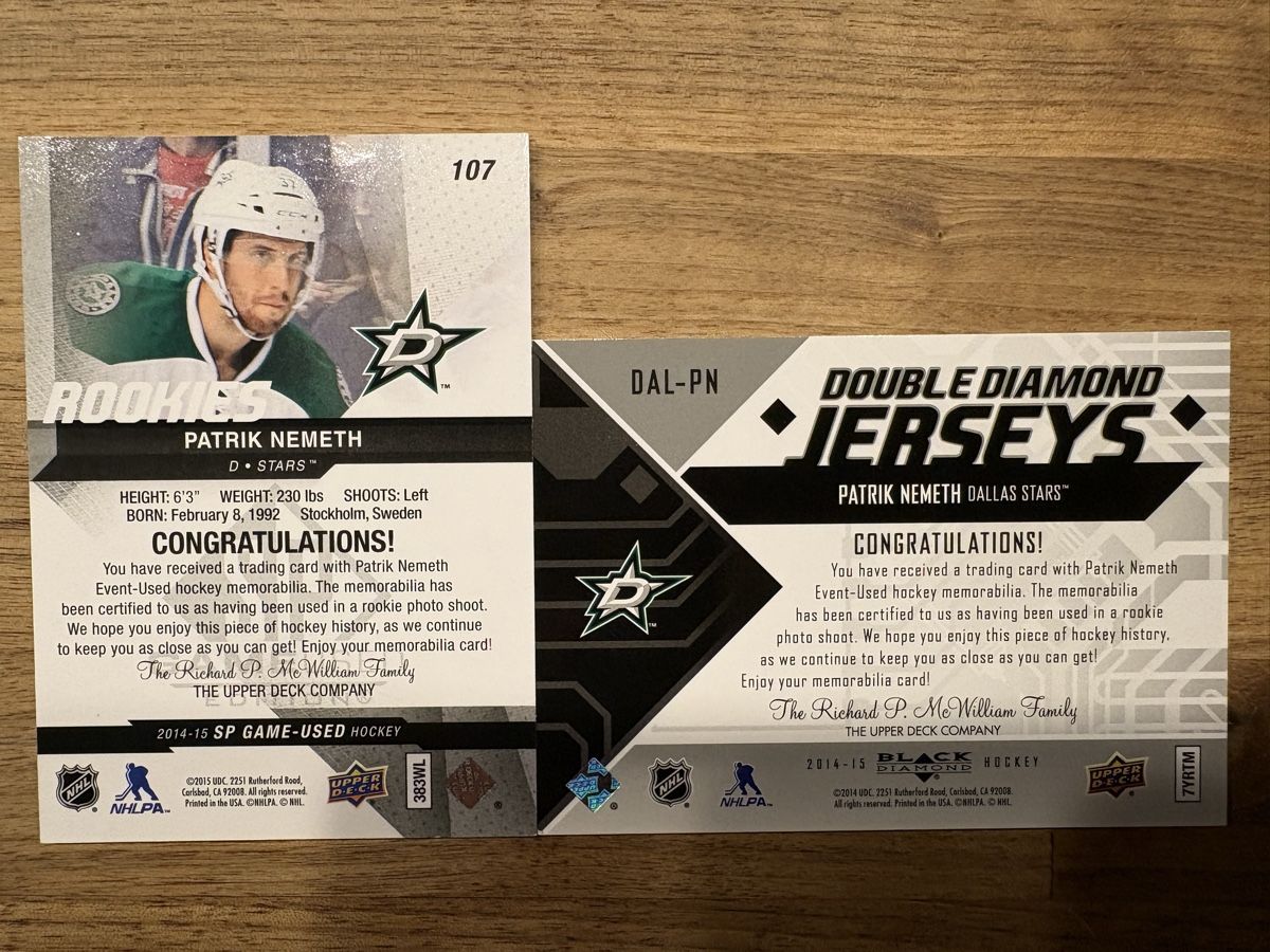 NHL Sammelbilder & Trading cards: 2 x Game Jersey Card Patrik Nemeth – Neu (gemäss Beschreibung) aus Uttigen von Brainbug 1