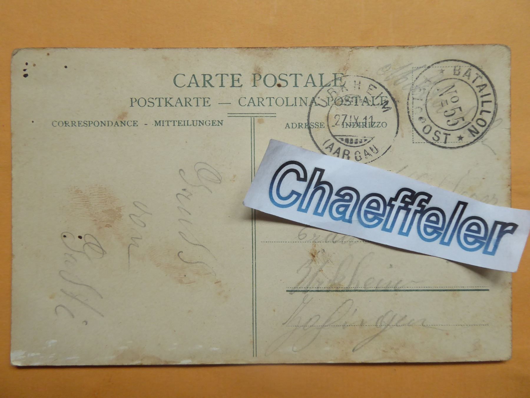 Cartes postales: 1911 Batallion Feldpost No 55 – D'occasion à Zürich par Chaeffeler 1
