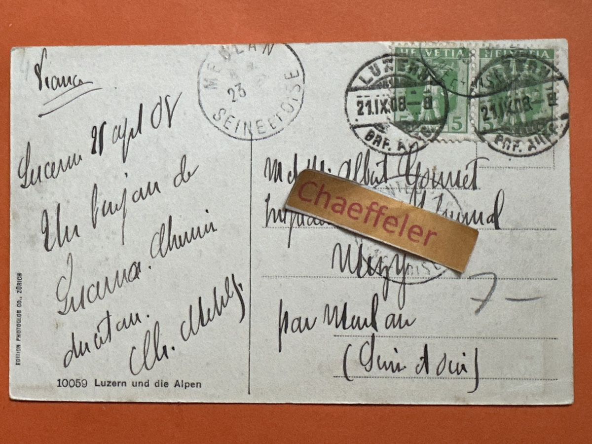 Cartoline postali: 1908  10059 Luzern und die Alpen. – Usato da Zürich venduto da Chaeffeler 1