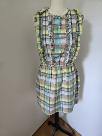 Athé Vanessa Bruno Kleid Gr. 38 M – Gelb Grün Karo Rüschen 