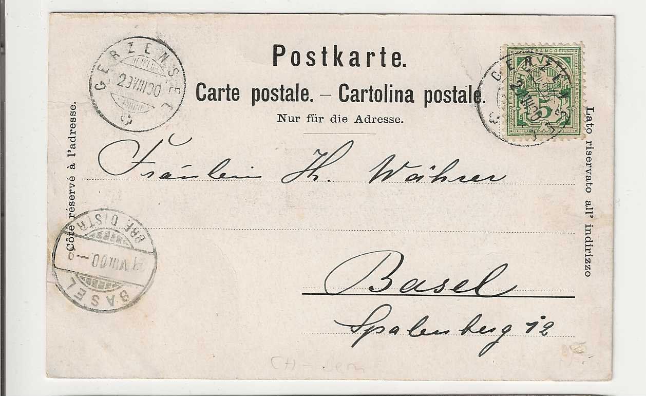 Cartoline postali: Gerzensee, Litho, 1900 – Usato da Spiez venduto da Niesen20 1