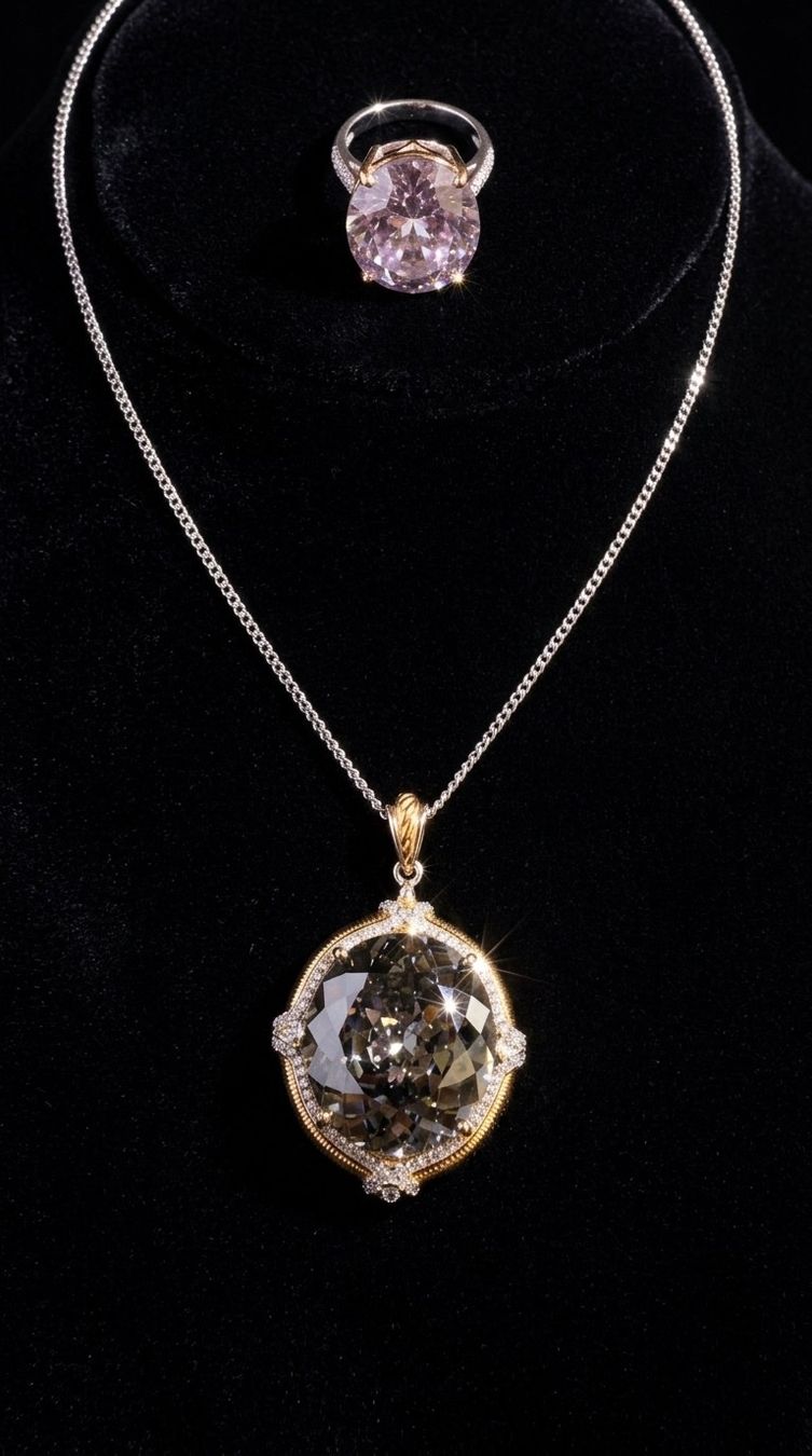 Altri gioielli: Collier et bague set pierres grises – Nuovo e nell'imballaggio originale da St-Maurice venduto da Sandrinette123