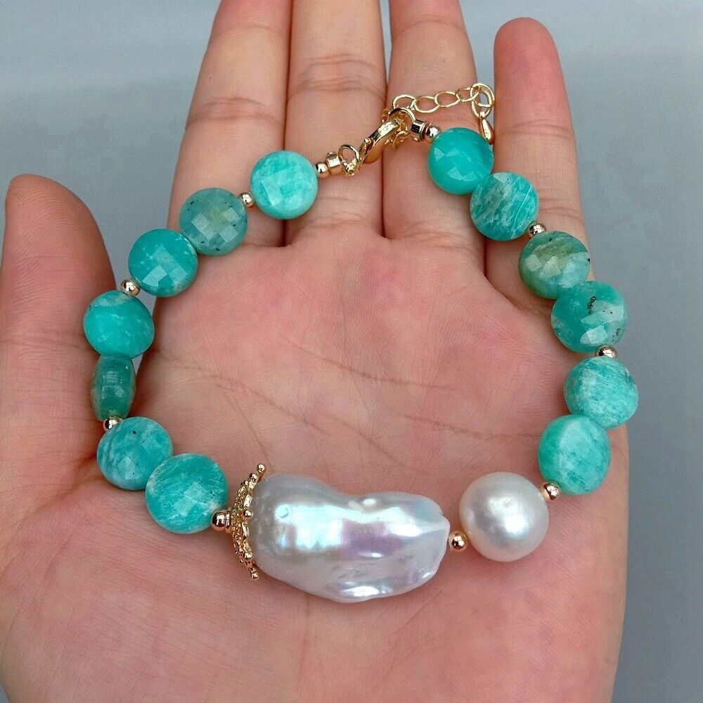 Armbänder & -reifen: Wunderbar Amazonit Perlen Armband und Perle 20.3 cm Bracelet – Neu (gemäss Beschreibung) aus Prilly von ilyria73