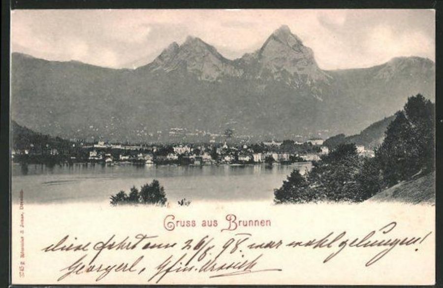 Ansichtskarten: Gruss aus Brunnen, um 1900 – Gebraucht aus Frauenfeld von POML