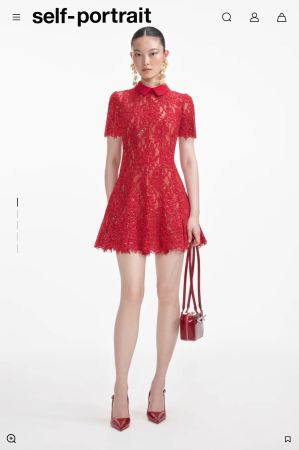 Robe rouge Self-Portrait dentelle paillettes taille M Neu...