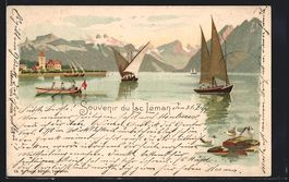 Litho Lac Léman, Ortspartie am Wasser m
