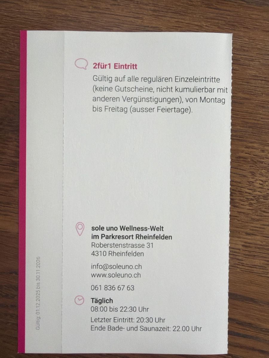 Gutschein Sole Uno Rheinfelden 2 für 1 Eintritt 2026 (Neu und ...