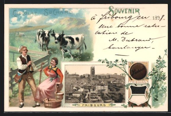 Cartoline postali: Fribourg, Chocolat Suchard, Stadtwappen, – Usato da Berlin venduto da bartko-reher