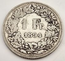 Seltene 1 Franken Schweiz 1894 A (Paris) - Silber - Rarität